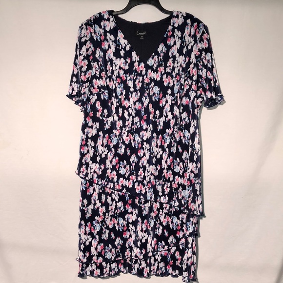 Connected Apparel Navey with Flora lPlus Size Short Sleeve Dress Size 2X - Picture 2 of 10